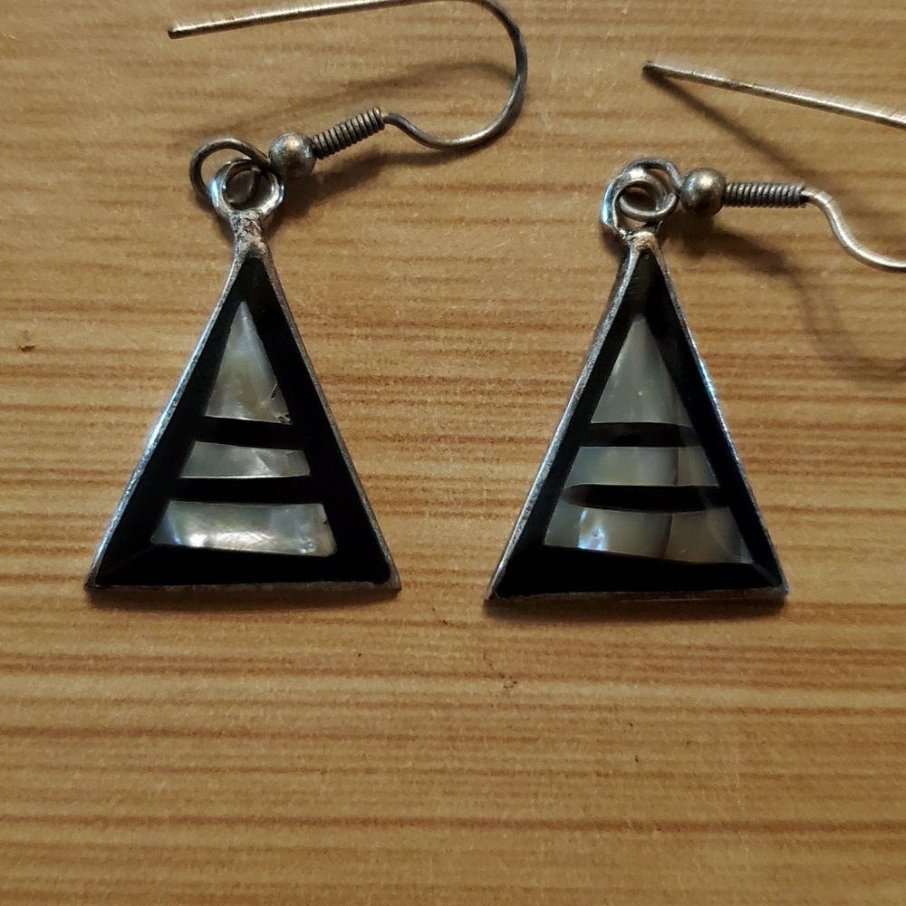 Silver MOP Onyx Earrings Mexico